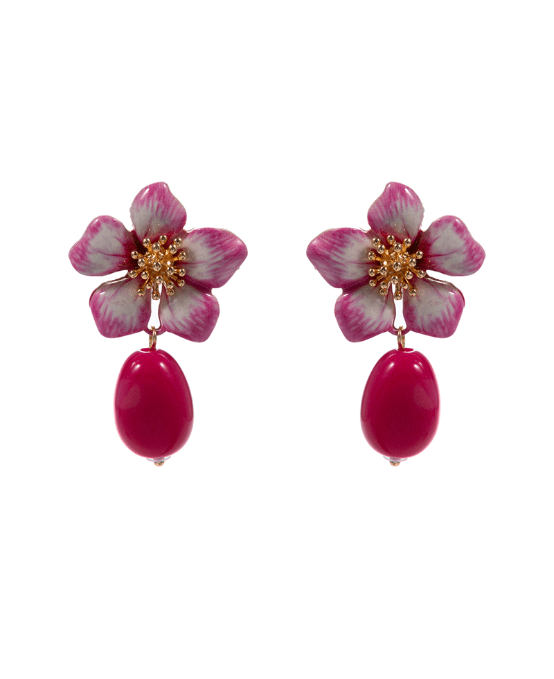 Flower Color Printed w/ Resin Bead Hypo Earring - 2.0"