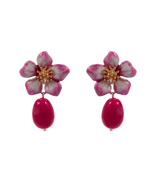 Flower Color Printed w/ Resin Bead Hypo Earring - 2.0"