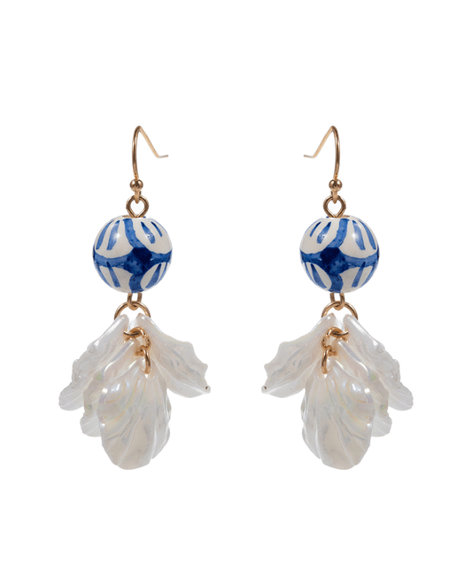 Ceramic Bead w/ Color Petals Brass Earring - 1.75"