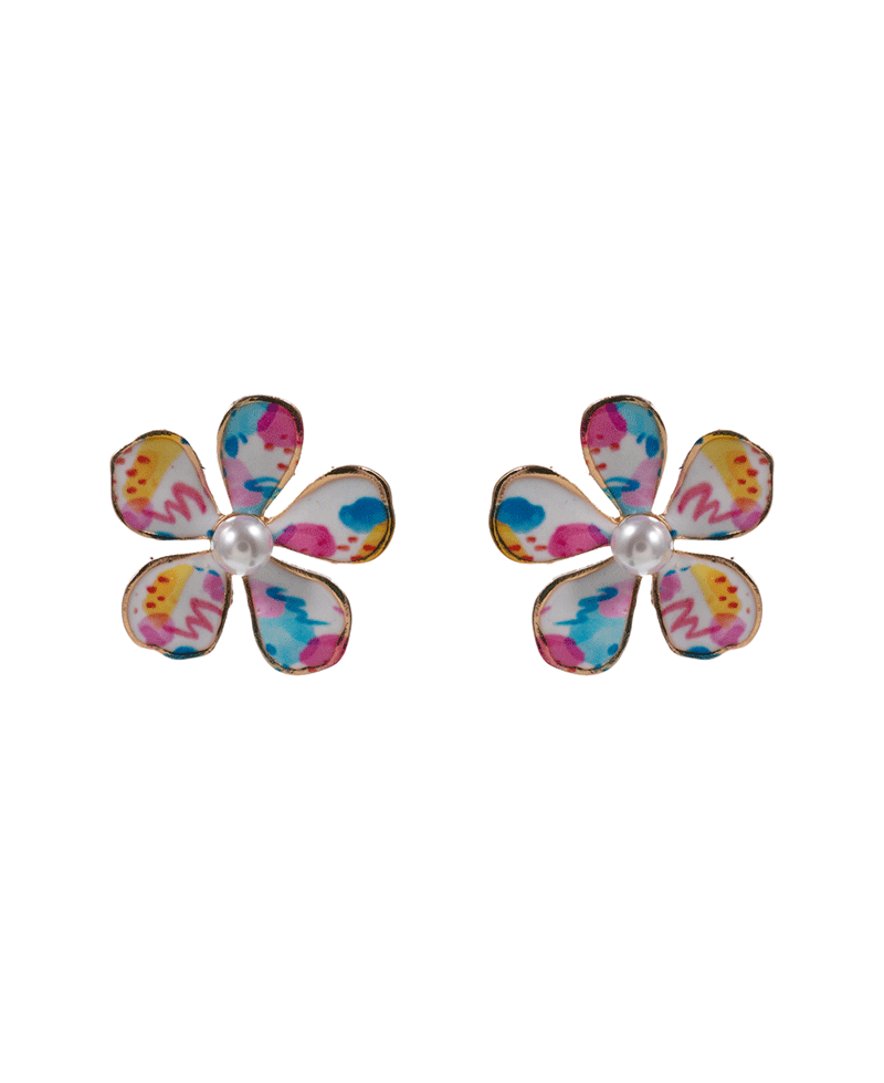 Water Color Enamel Flower Hypo Post Earring - 1.25"