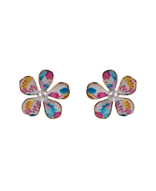 Water Color Enamel Flower Hypo Post Earring - 1.25"