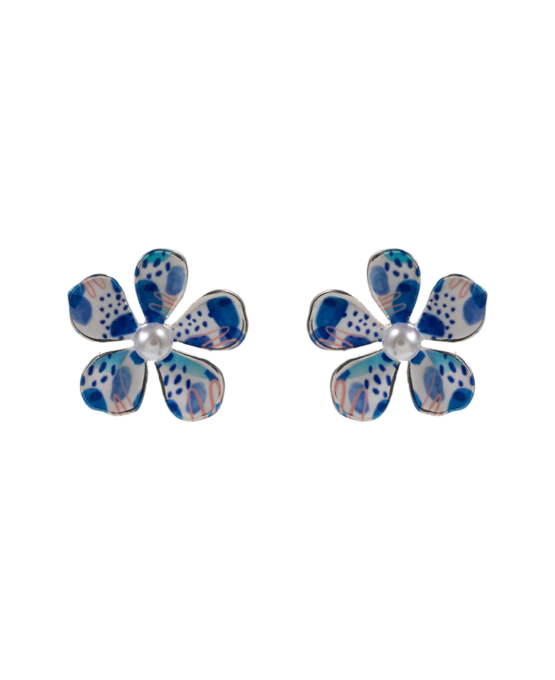 Water Color Enamel Flower Hypo Post Earring - 1.25"