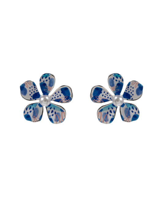Water Color Enamel Flower Hypo Post Earring - 1.25"