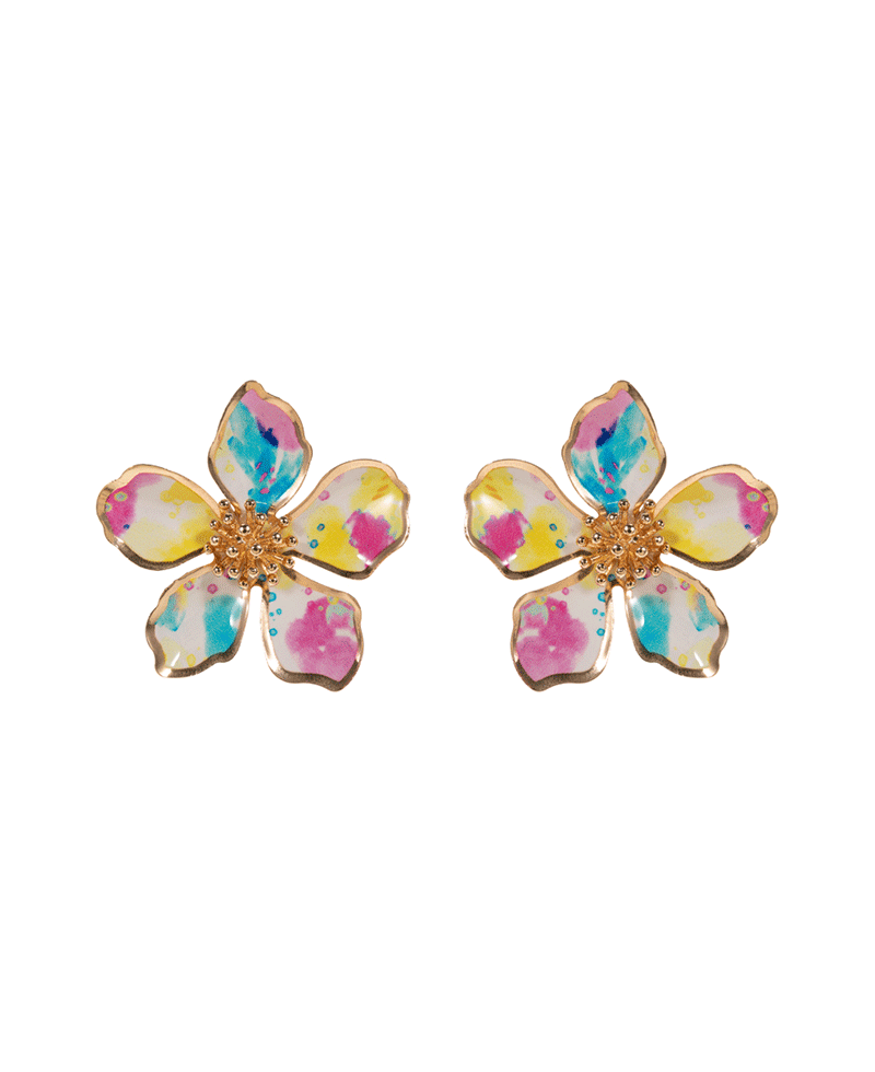 Water Color Metal Flower Hypo Post Earring - 1.25"
