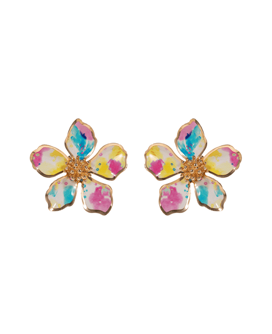 Water Color Metal Flower Hypo Post Earring - 1.25"