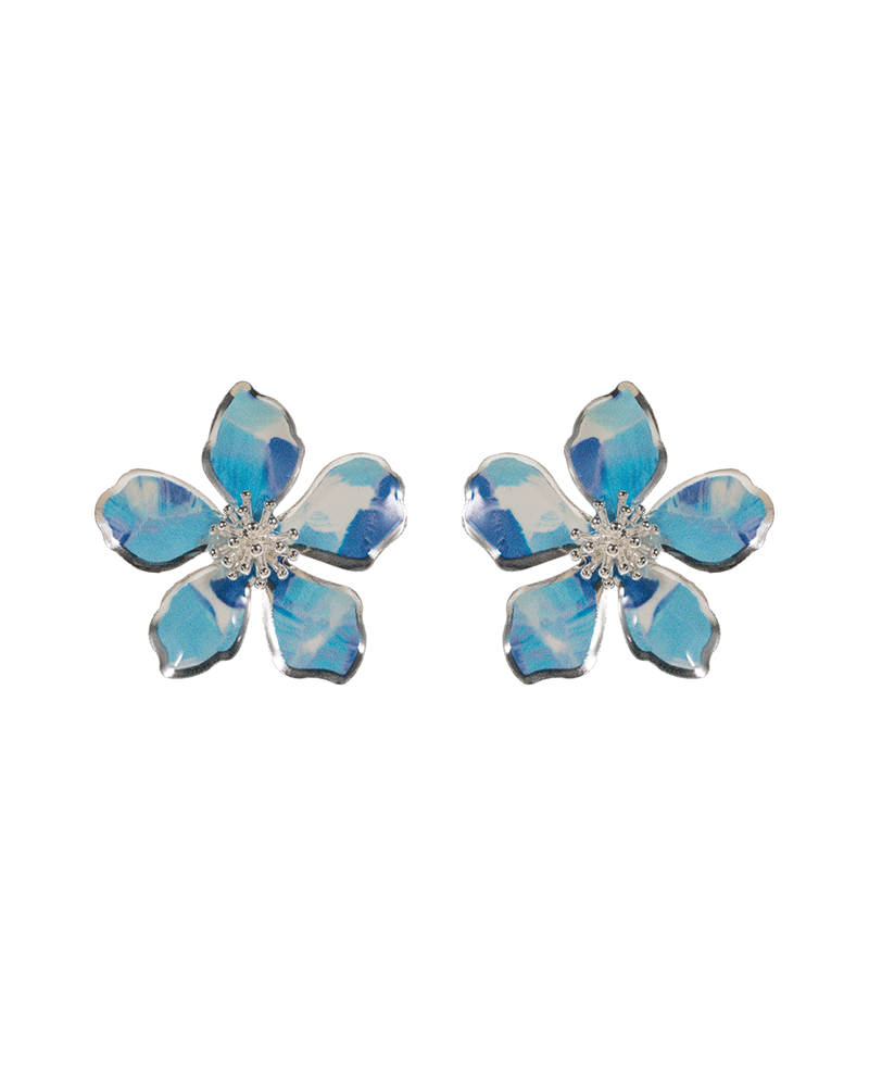 Water Color Metal Flower Hypo Post Earring - 1.25"
