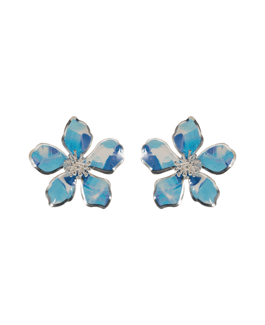 Water Color Metal Flower Hypo Post Earring - 1.25"