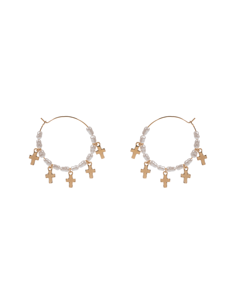 Pearl w/ Cross Hypo Titanium Earring - 1.75"