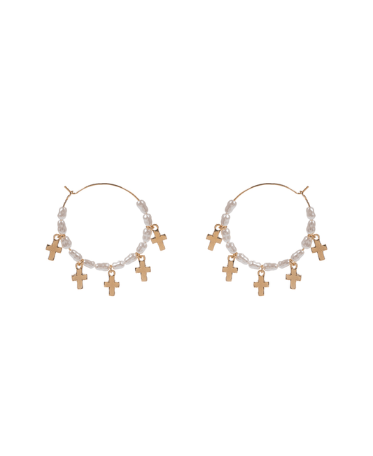 Pearl w/ Cross Hypo Titanium Earring - 1.75"