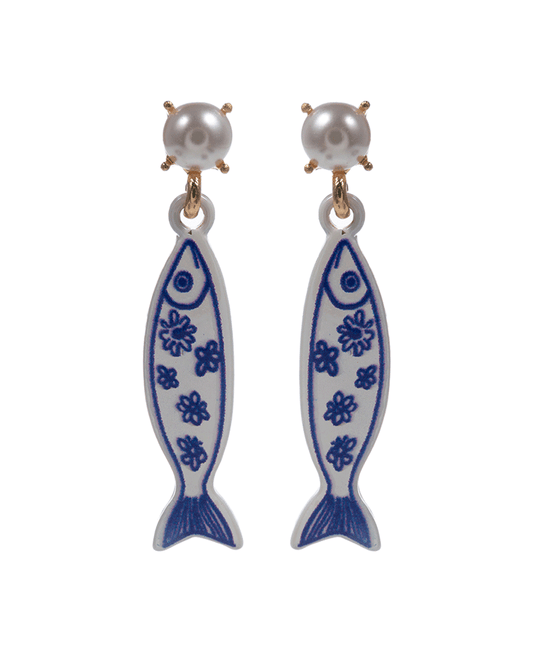 Flower Pattern Printed Sardine w/ Pearl Hypo Earring
