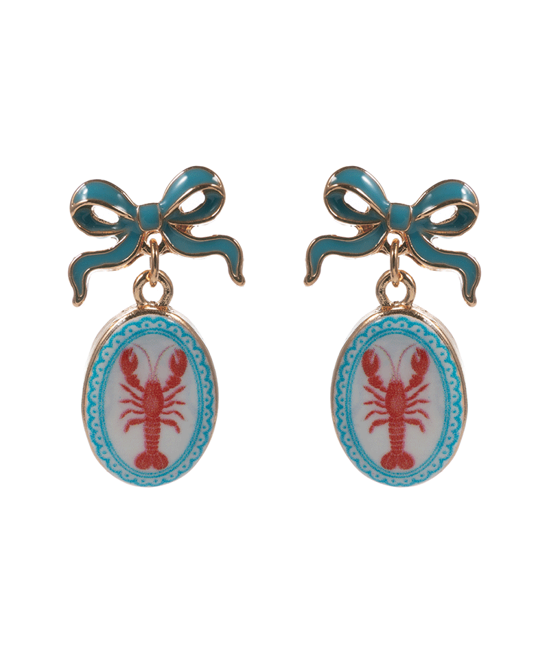 Bow Enamel w/ Lobster Print Post Earring - 1.25"