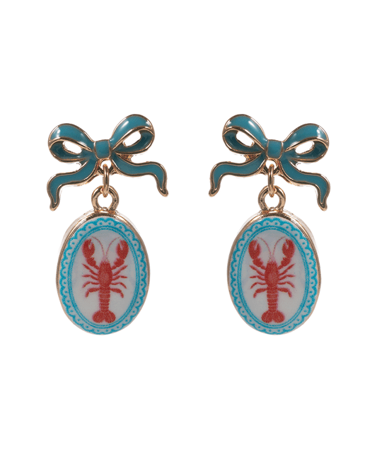Bow Enamel w/ Lobster Print Post Earring - 1.25"