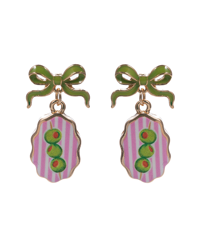 Bow Enamel w/ Olive Print Post Earring - 1.25