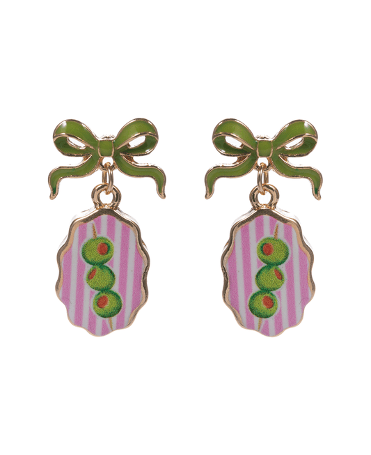 Bow Enamel w/ Olive Print Post Earring - 1.25