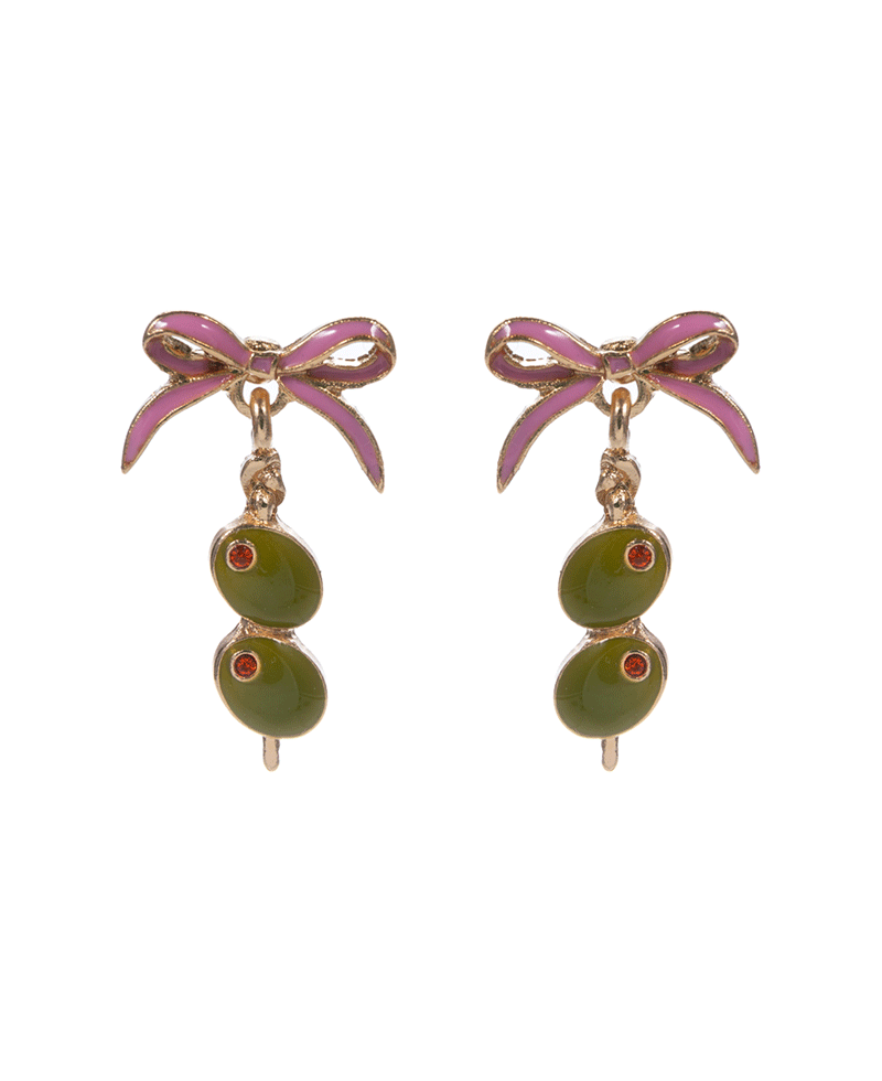Enameled Bow & Olive Drop Hypo Post Earring - 1.0"