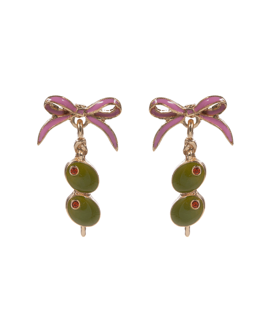 Enameled Bow & Olive Drop Hypo Post Earring - 1.0"