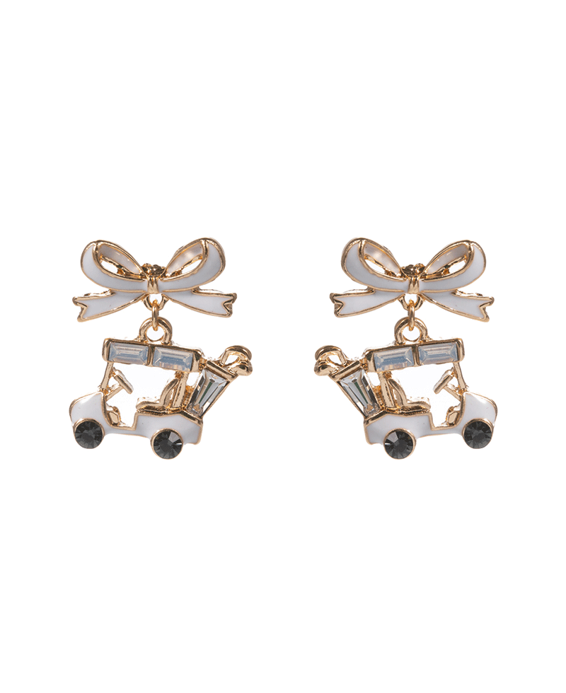 Golf Cart w/ Bow Enamel Hypo Titanium Earring - 1.0"