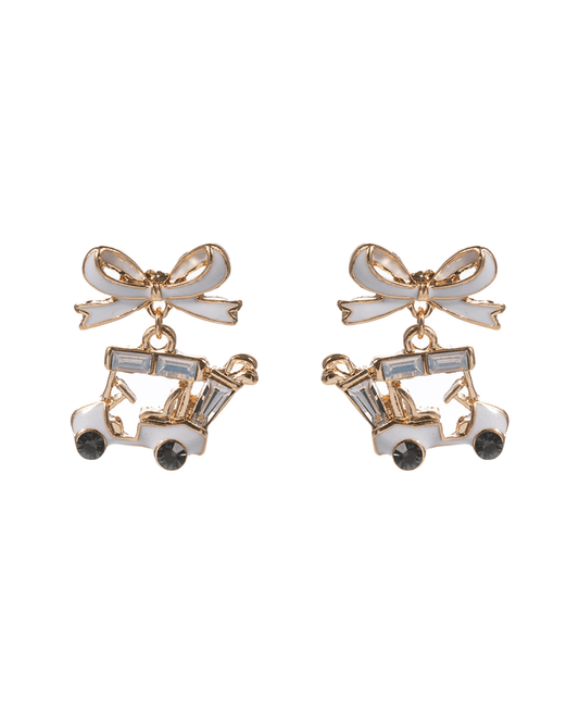 Golf Cart w/ Bow Enamel Hypo Titanium Earring - 1.0"