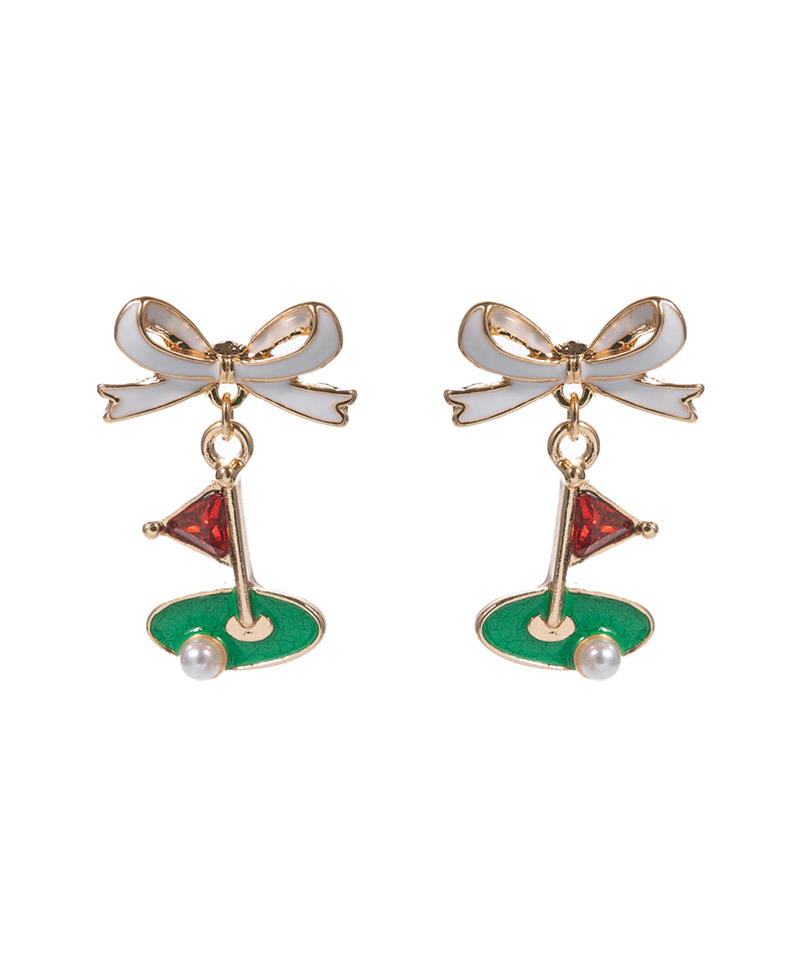 Golf Goal w/ Bow Enamel Hypo Titanium Earring - 1.0"
