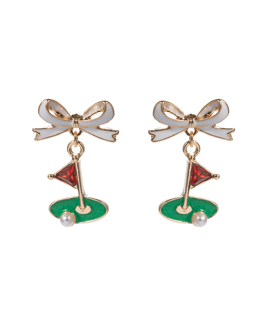 Golf Goal w/ Bow Enamel Hypo Titanium Earring - 1.0"
