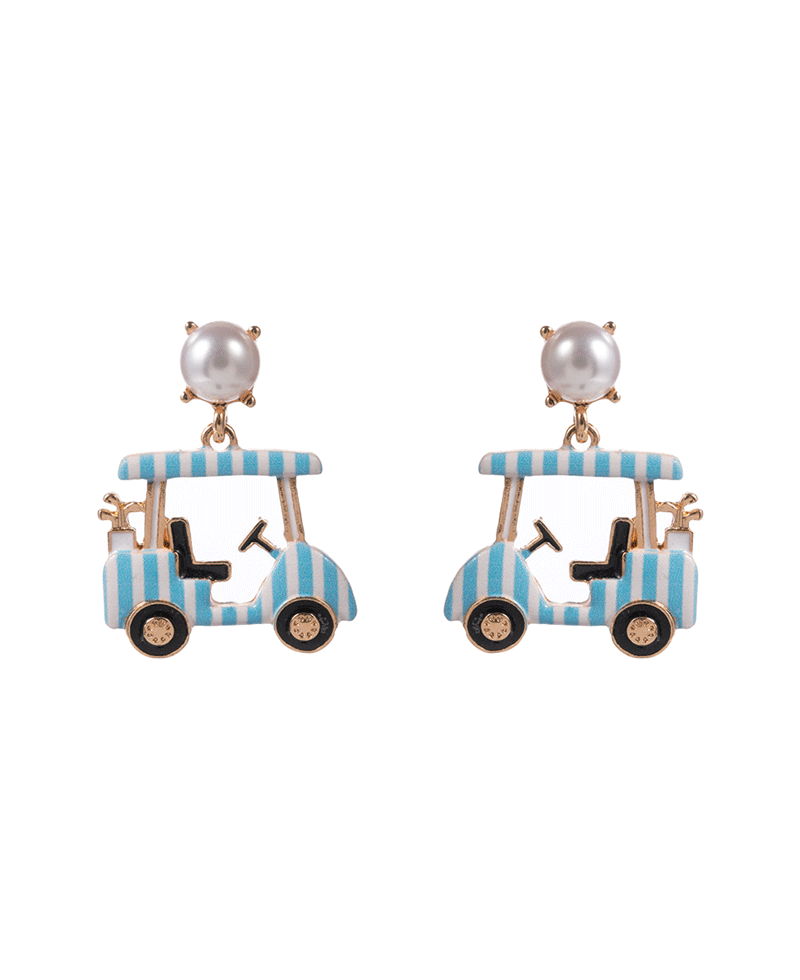 Golf Cart w/ Enamel Printed Hypo Titanium Earring - 1.25"
