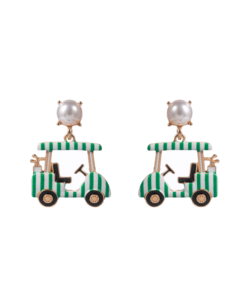 Golf Cart w/ Enamel Printed Hypo Titanium Earring - 1.25"