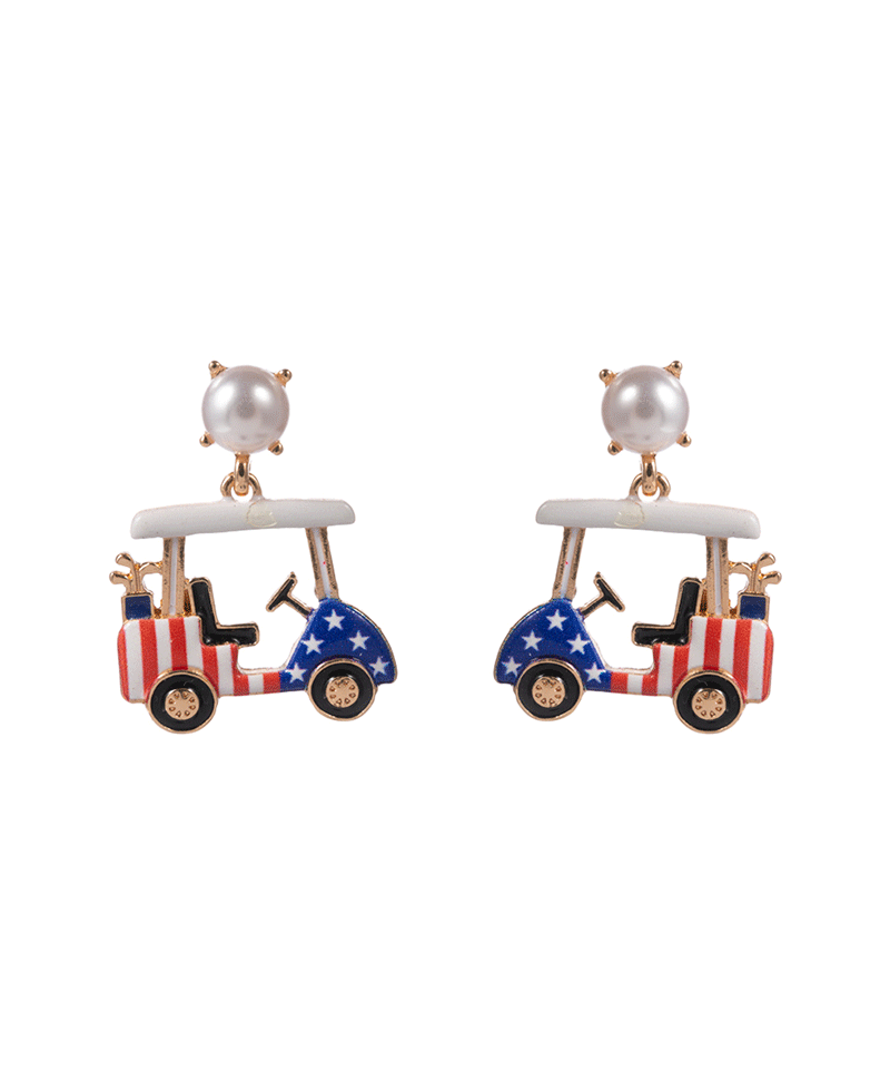 Golf Cart w/ Enamel Printed Hypo Titanium Earring - 1.25"