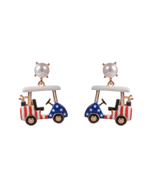 American Flag  Printed Enameled Golf Cart Hypo Earring - 1.25"