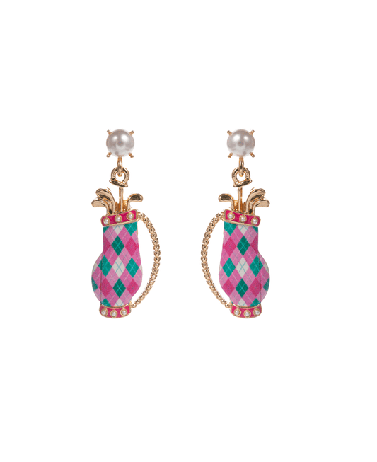 Golf Bag w/ Pattern Printed Hypo Titanium Earring - 1.75"
