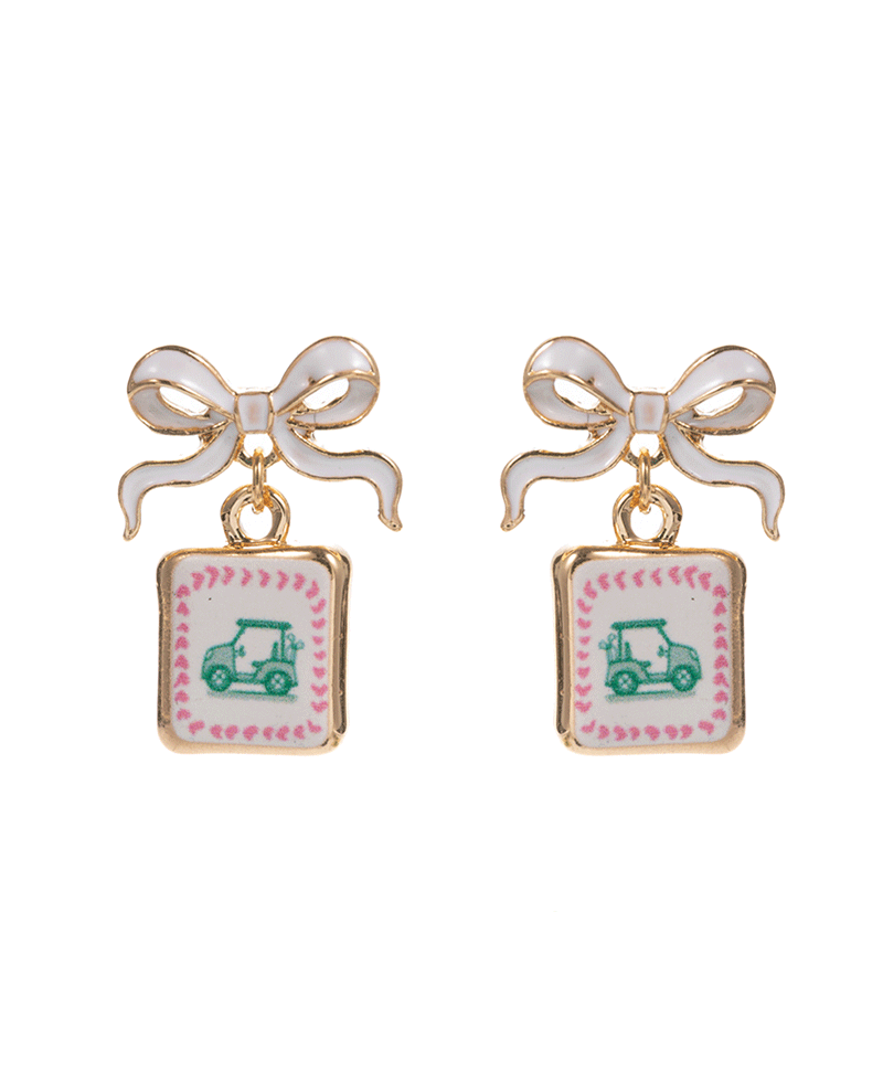 Golf Cart Printed Metal w/ Bow Hypo Earring - 1.0"