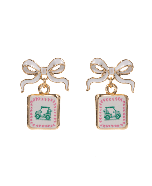 Golf Cart Printed Metal w/ Bow Hypo Earring - 1.0"