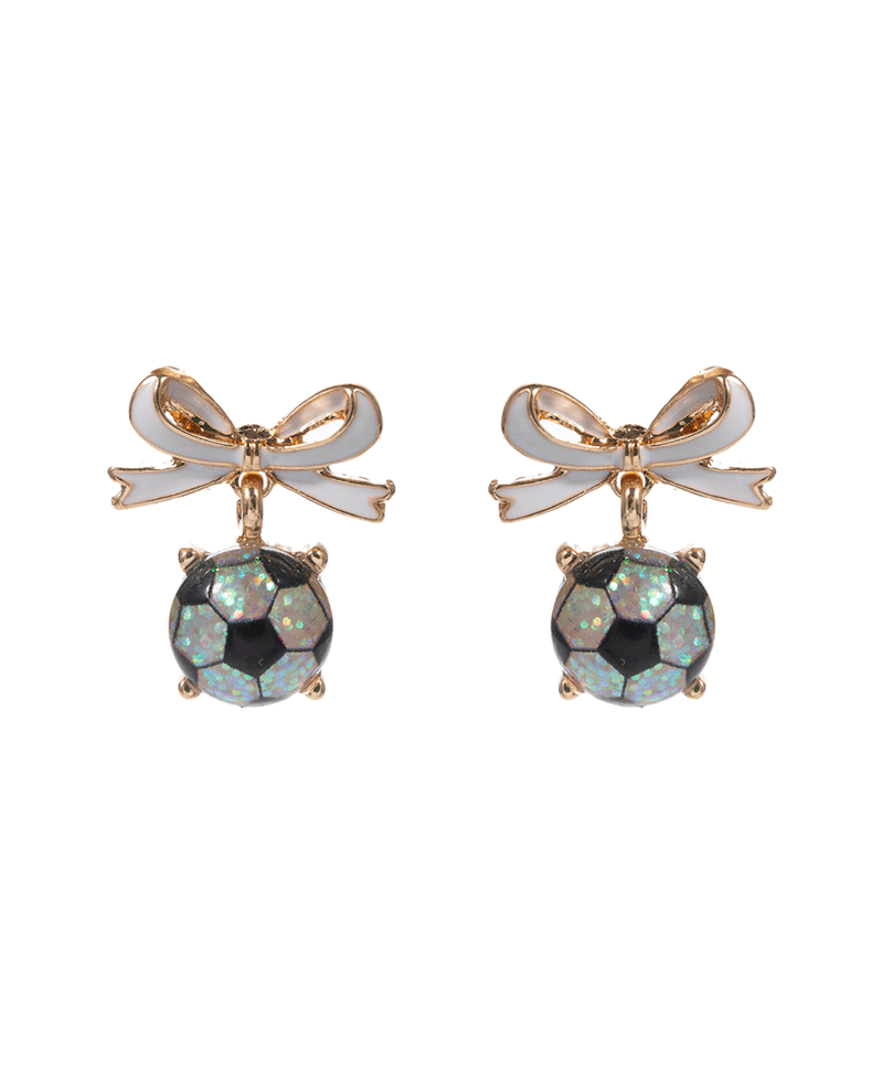 Glitter Stone Soccer Ball w/ Bow Hypo Earring - 0.75"