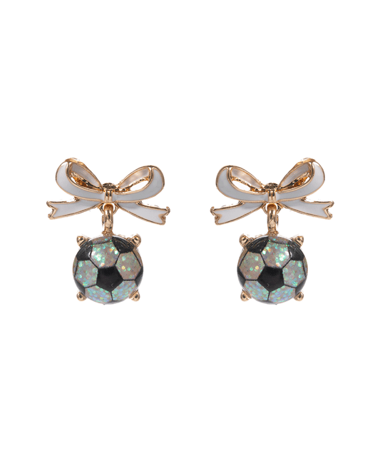 Glitter Stone Soccer Ball w/ Bow Hypo Earring - 0.75"