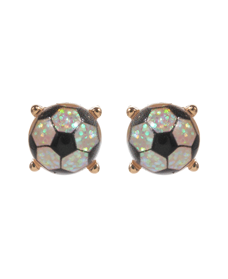 Soccer Ball Glitter Stone Hypo Post Earring - 0.5"