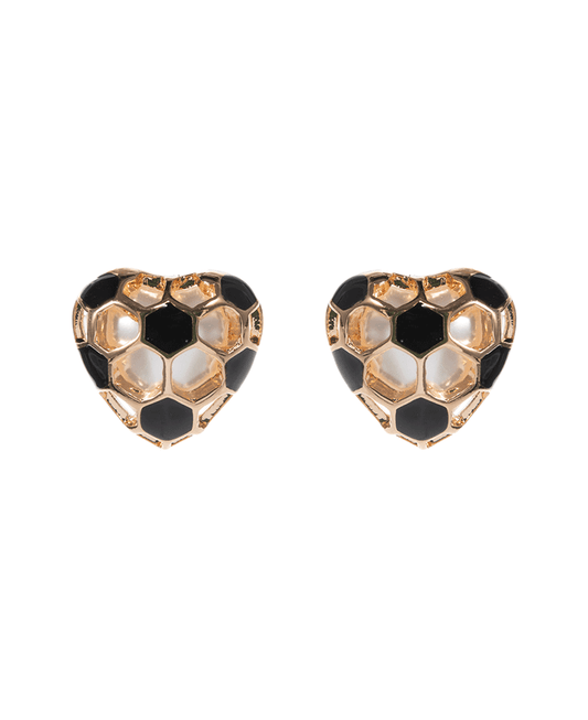 Heart Soccer Ball Metal w/ Pearl Hypo Earring - 0.75"