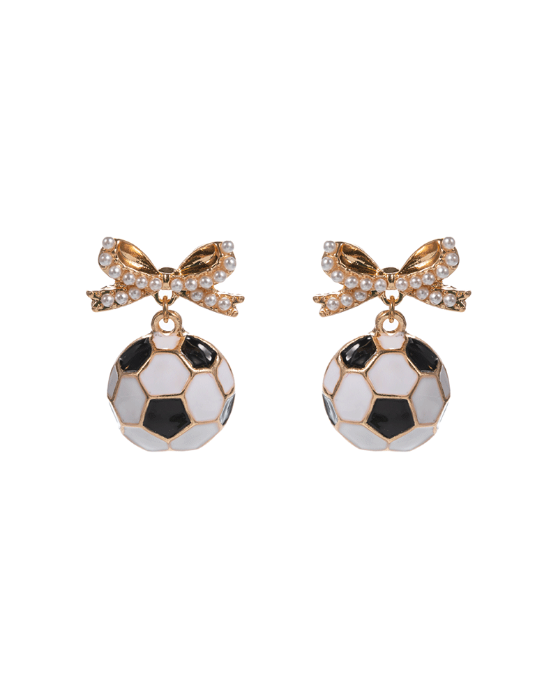 Soccer Ball w/ Bow Enamel Hypo Earring - 1.0"
