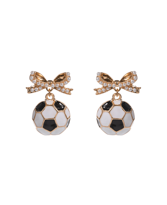 Soccer Ball w/ Bow Enamel Hypo Earring - 1.0"