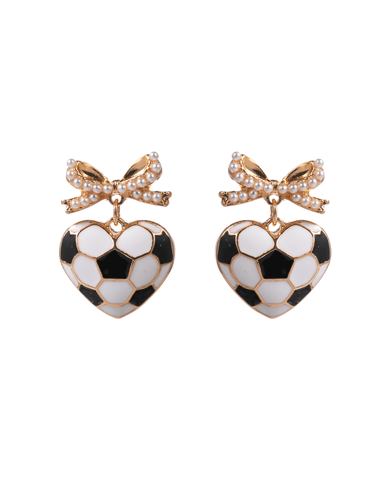 Heart Soccer Ball w/ Bow Enamel Hypo Earring - 1.0"