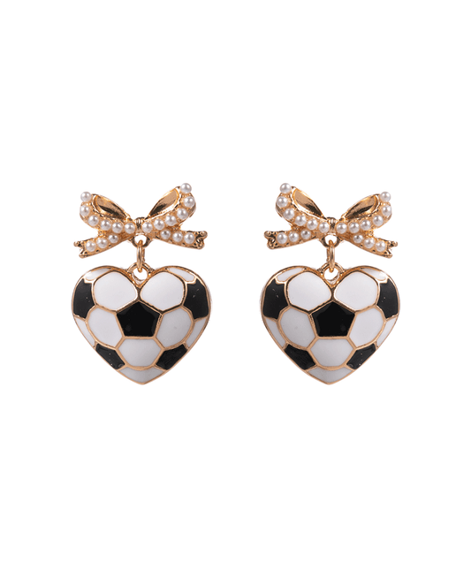 Heart Soccer Ball w/ Bow Enamel Hypo Earring - 1.0"