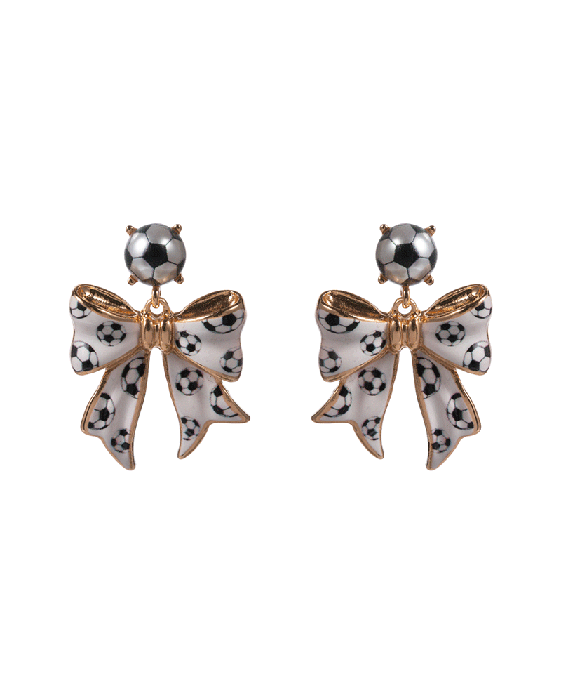 Soccer Ball Print Bow Enamel Hypo Earring - 1.5"