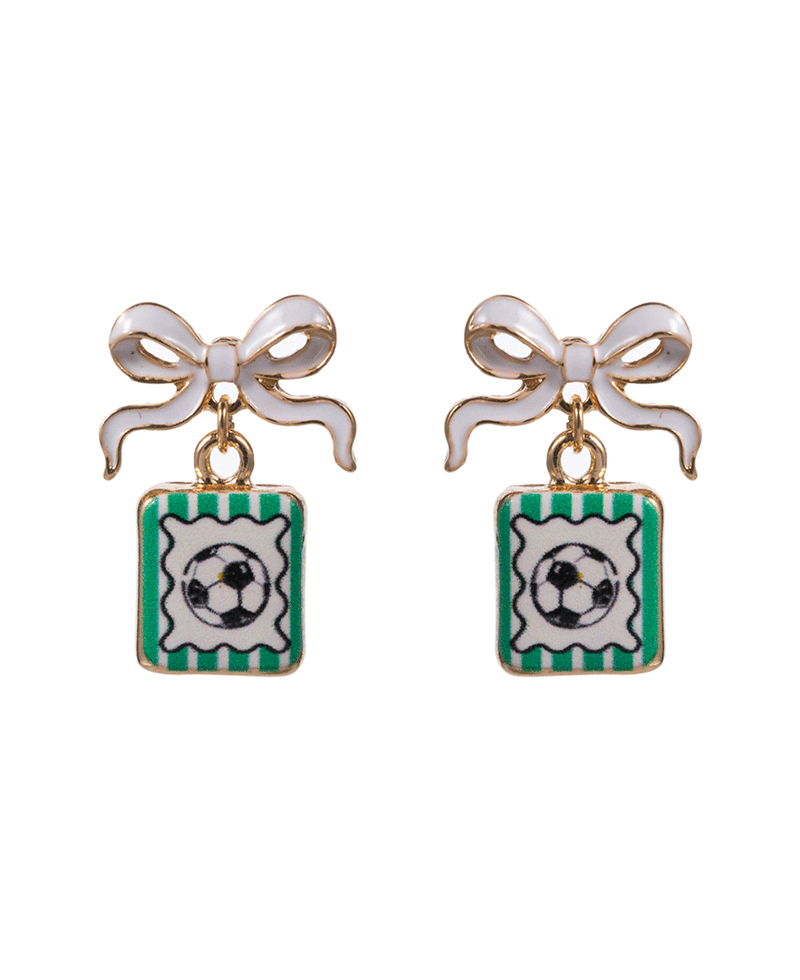Bow w/ Soccer Ball Printed Hypo Earring - 1.0"