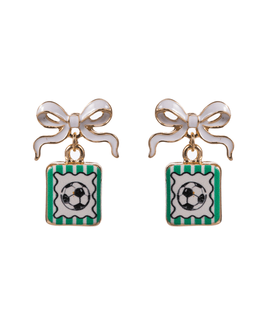 Bow w/ Soccer Ball Printed Hypo Earring - 1.0"