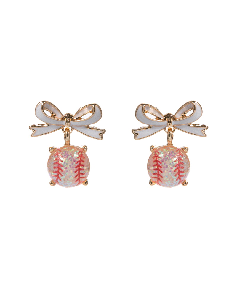 Bow w/ Baseball Glitter Stone Hypo Earring - 0.75"