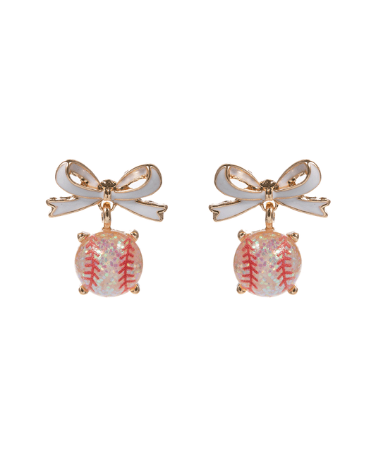 Bow w/ Baseball Glitter Stone Hypo Earring - 0.75"