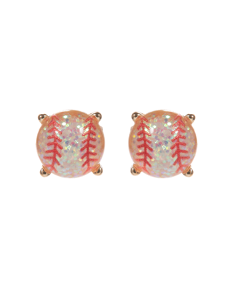Baseball Glitter Stone Hypo Earring - 0.5"
