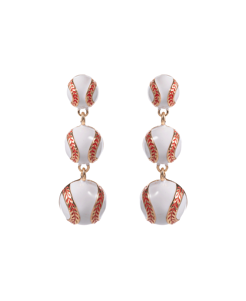 3 Drop Puffy Baseball Hypo Titanium Post Earring - 1.75"