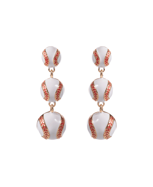 3 Drop Puffy Baseball Hypo Titanium Post Earring - 1.75"