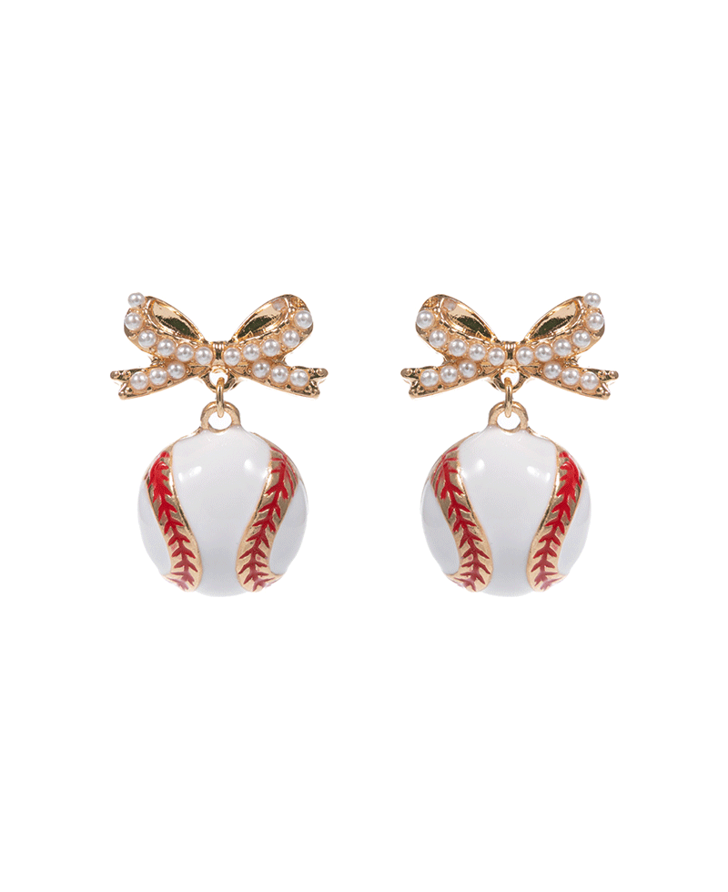 Bow w/ Puffy Baseball Hypo Earring - 1.25"