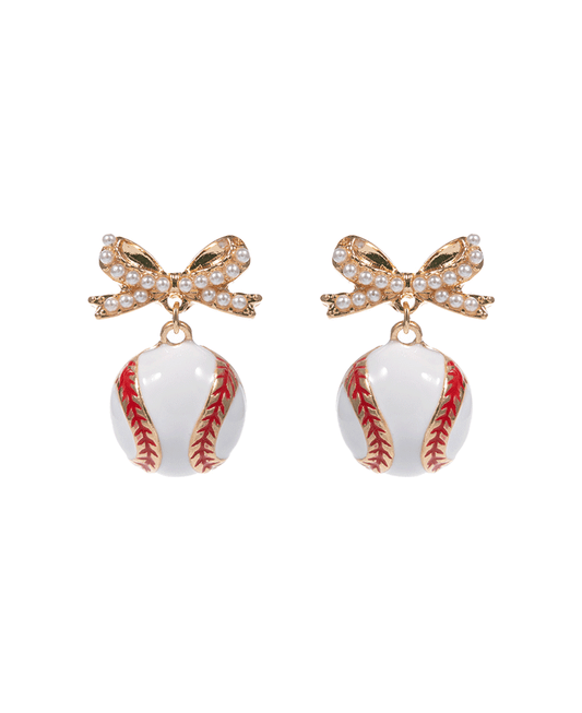 Bow w/ Puffy Baseball Hypo Earring - 1.25"