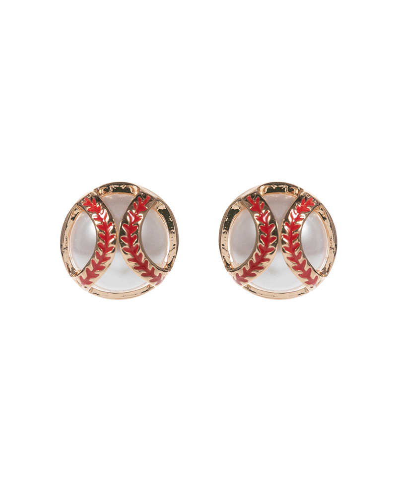 Puffy Baseball Frame w/ Pearl Hypo Earring - 0.5"